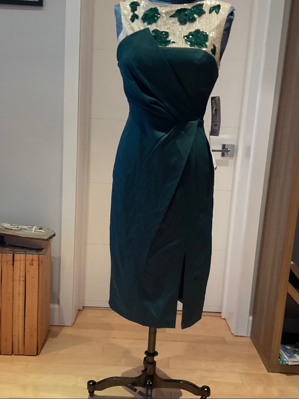Embellished Emerald Midi Sheath Dress
